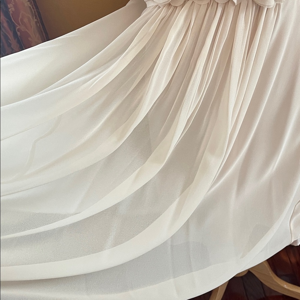 Bill Levkoff Nude/Cream Fit Flare Chiffon Dress w/Pleats & Floral Detail Size 16 - Picture 8 of 16